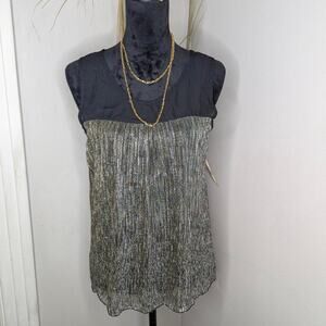 Black and gold metallic pleated